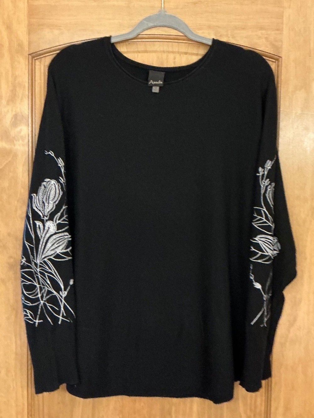 Aaeda Black Sweater with Embroidered Sleeves 1X
